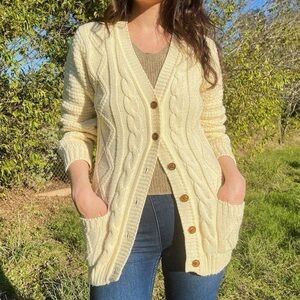 1960s Vintage Donnkenny Cream Cable Knit Cardigan Size XS/Small Cottagecore Folk